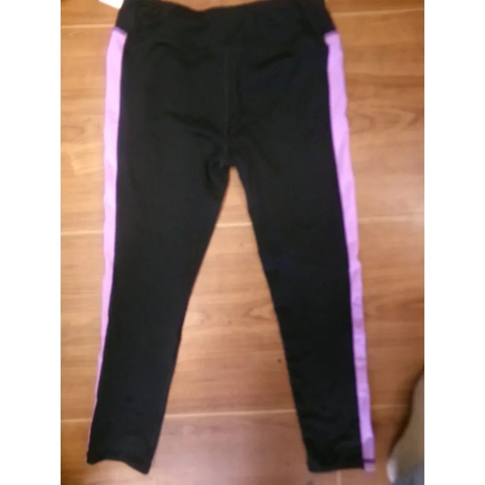 Pre-Owned Dance Leggings Large Child Black Purple Stripe Athletic Works Gymnast